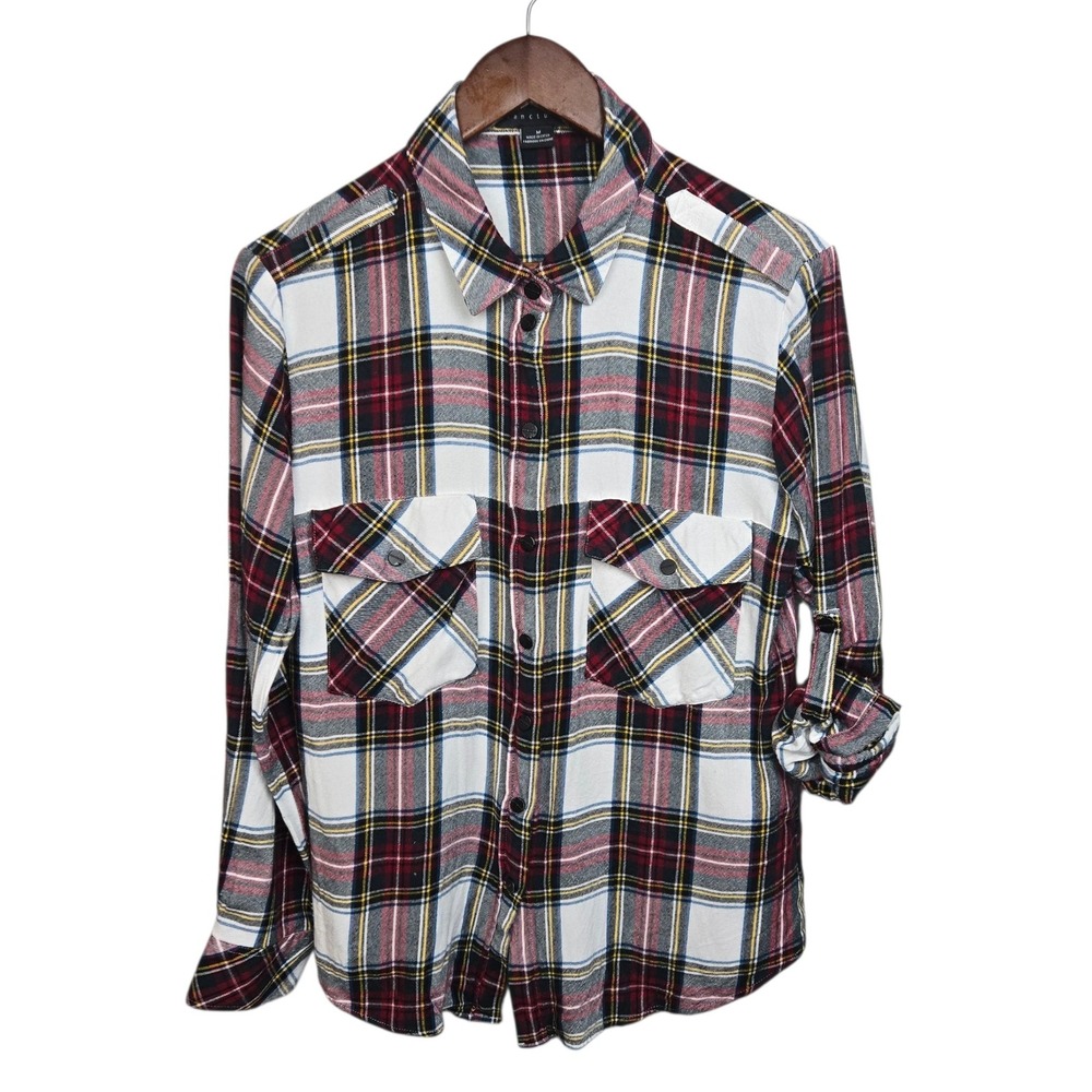 Sanctuary Plaid Flannel Shirt Womens Medium‎ Roll Sleeve Button Up Casual Top